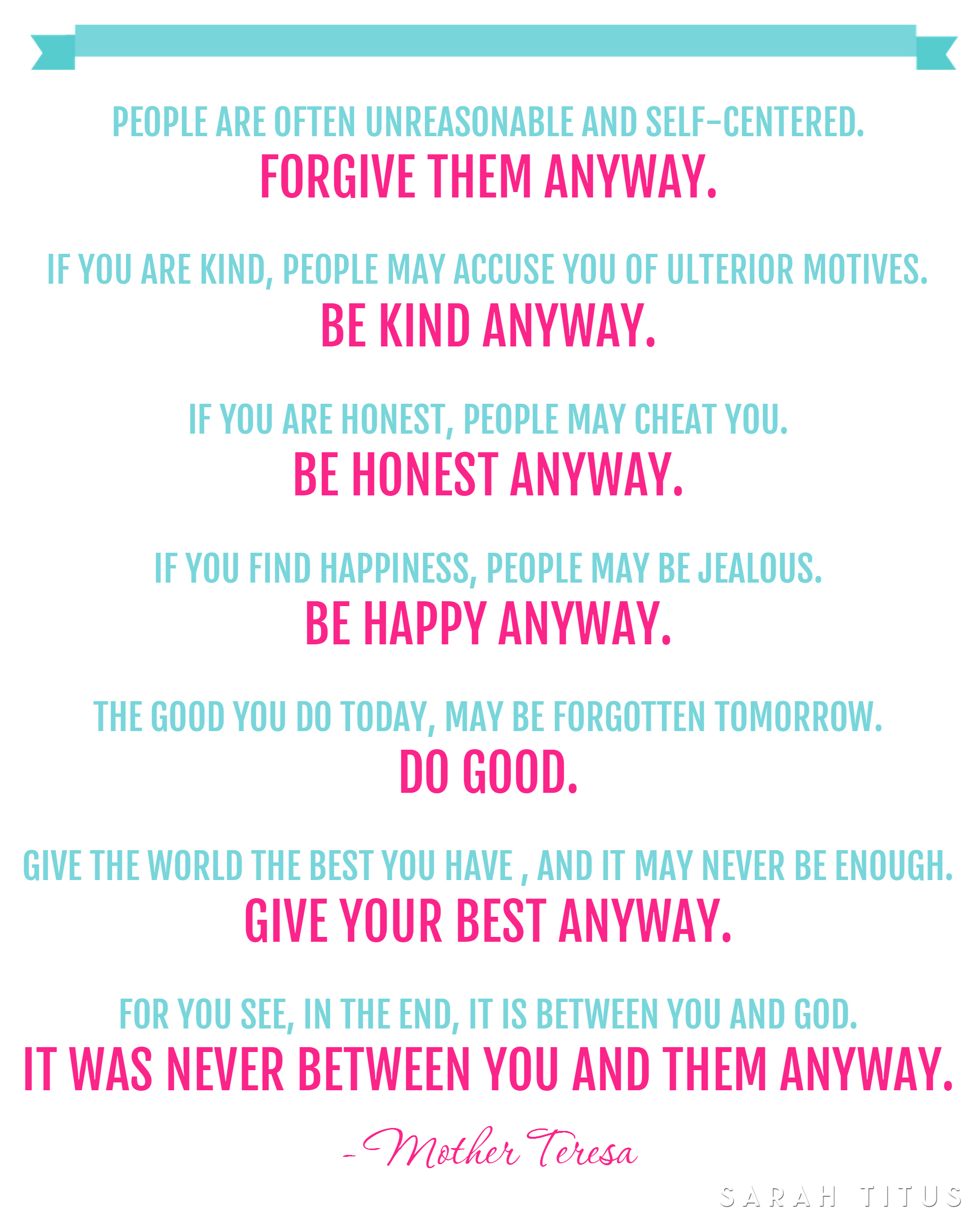 Free Mother Teresa Quote Printable - Sarah Titus - Free Wash Your Hands Signs Printable