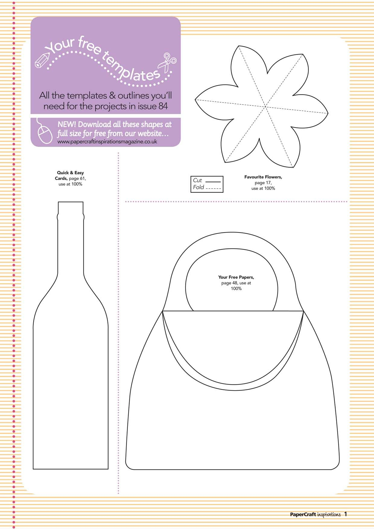 Free Papercraft Wine Bottle, Purse And Flower Templates - Free Card Making Templates Printable
