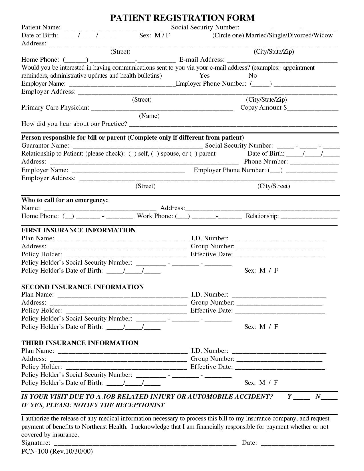 Free Patient Registration Form Template | Blank Medical Patient - Free Printable Personal Medical History Forms