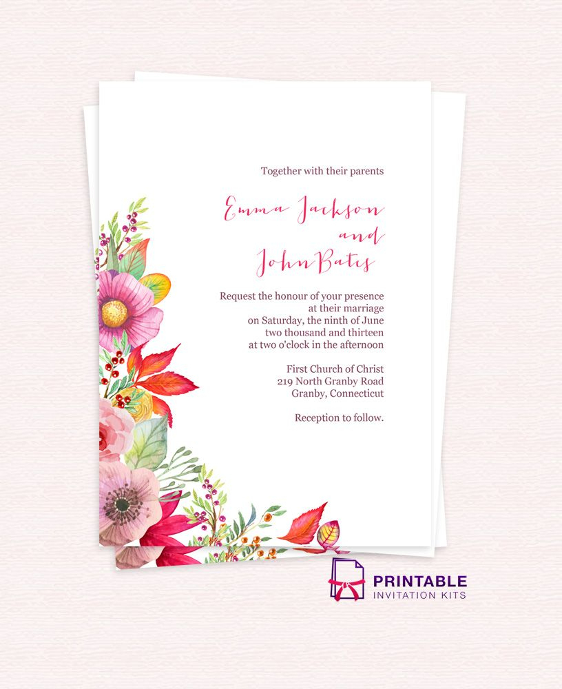Free Pdf Download. Autumn Blooms Wedding Invitation. For - Free Printable Wedding Invitation Kits