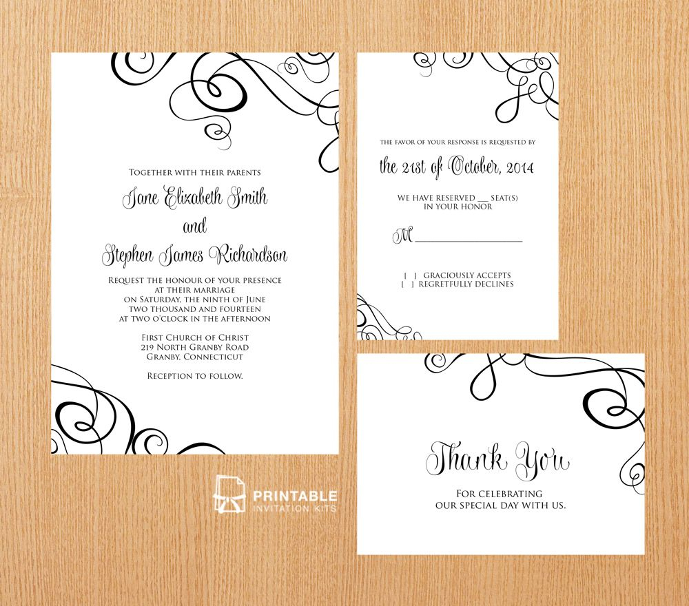 Free Pdf Templates. Easy To Edit And Print At Home. Elegant Ribbon - Free Printable Wedding Invitation Kits