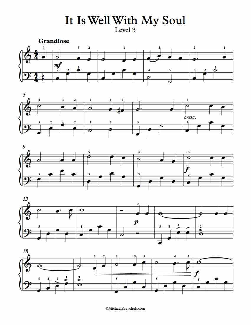 Free Piano Arrangement Sheet Music - It Is Well With My Soul - Free Printable Classical Sheet Music For Piano