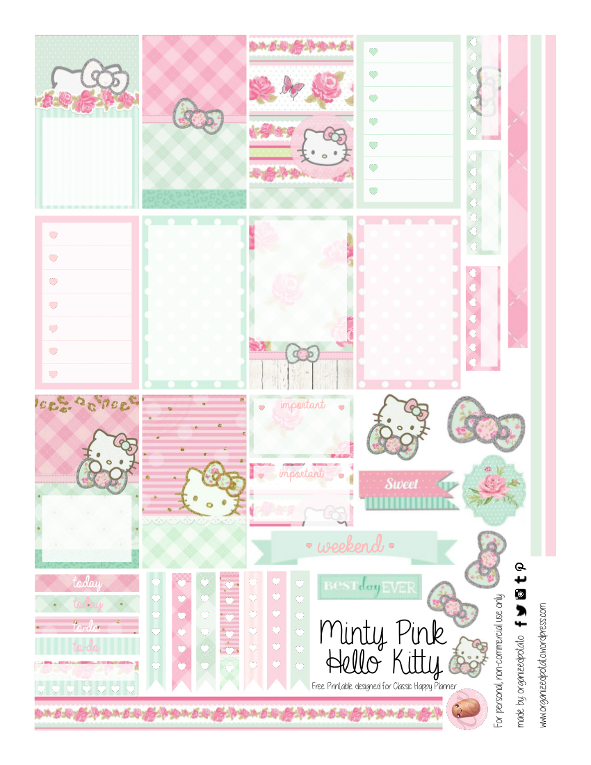 Free Planner Printable: Mint Green &amp;amp; Pink Hello Kitty | Planners - Hello Kitty Labels Printable Free