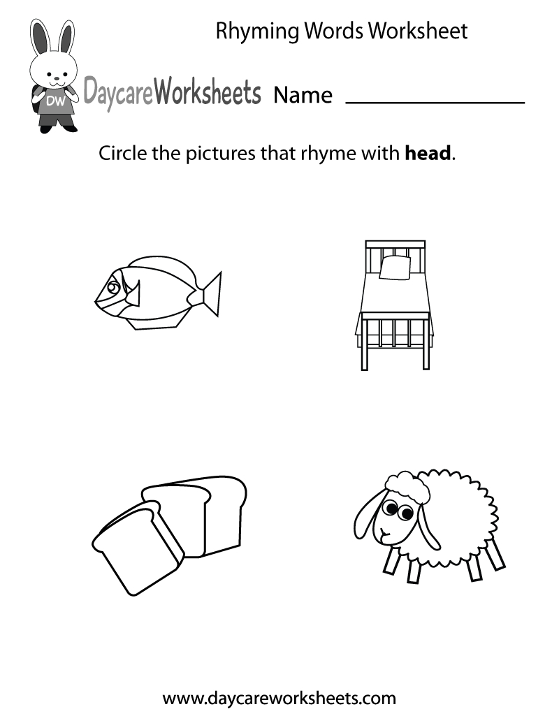 Free Preschool Rhyming Practice Worksheet - Free Printable Rhyming Words Worksheets