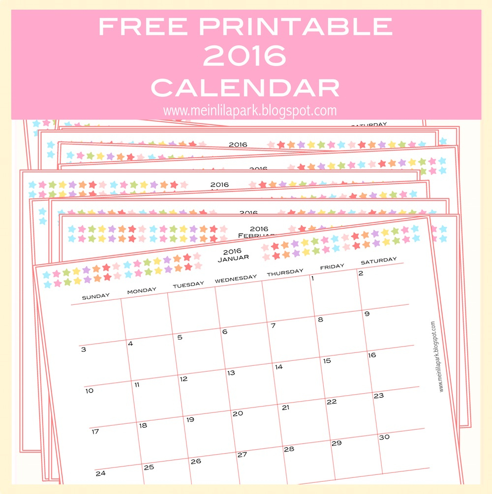 Free Printable 2016 Monthly Planner Calendar - Part 2 - Kalender - Free Printable Monthly Planner 2016