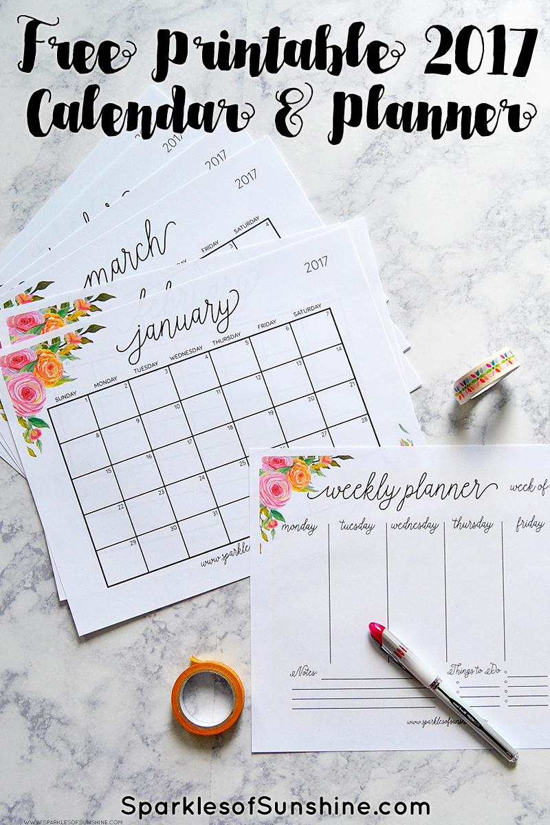 Free Printable 2017 Monthly Calendar And Weekly Planner - Free Printable Planner 2017