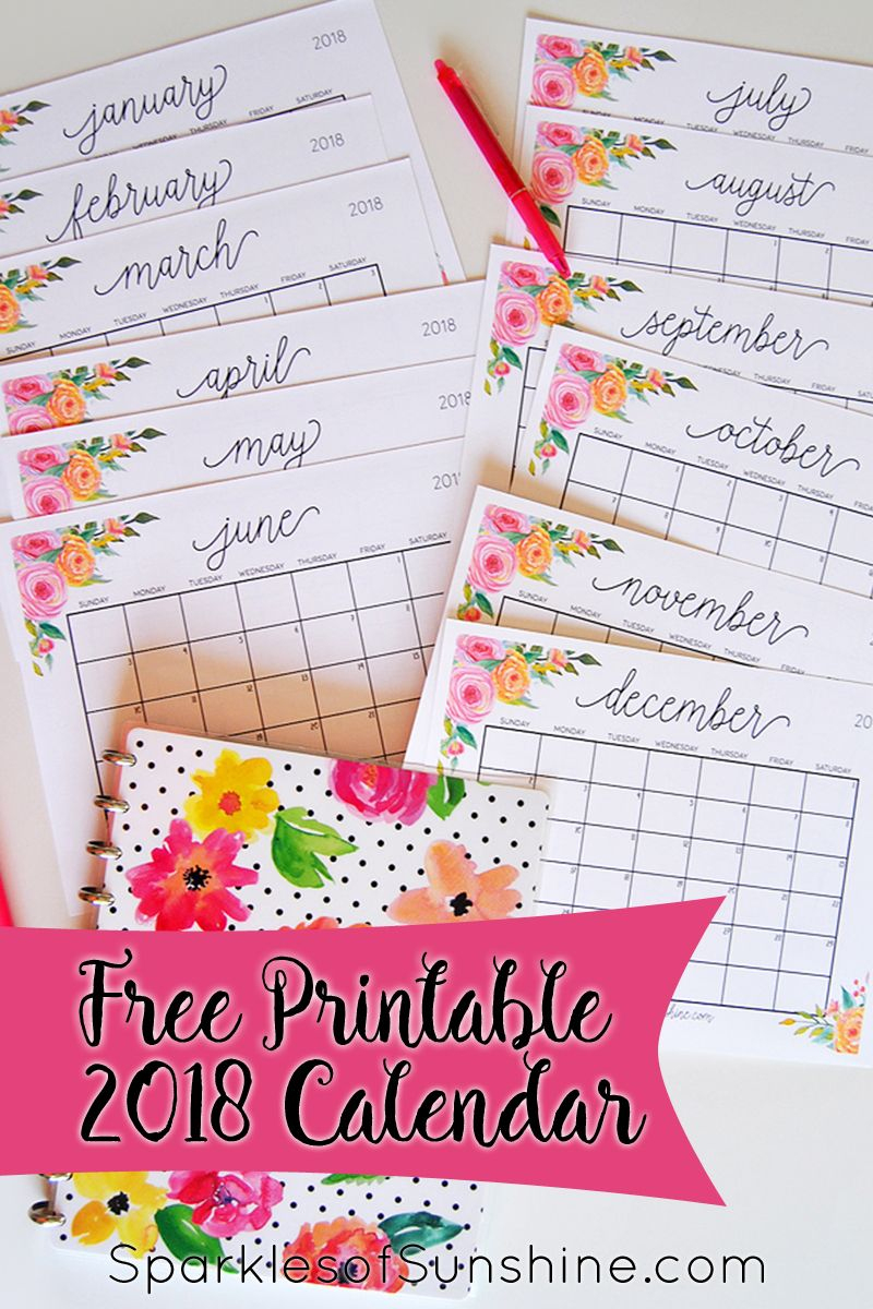 Free Printable 2018 Monthly Calendar With Weekly Planner | Sparkles - Free 2018 Planner Printable