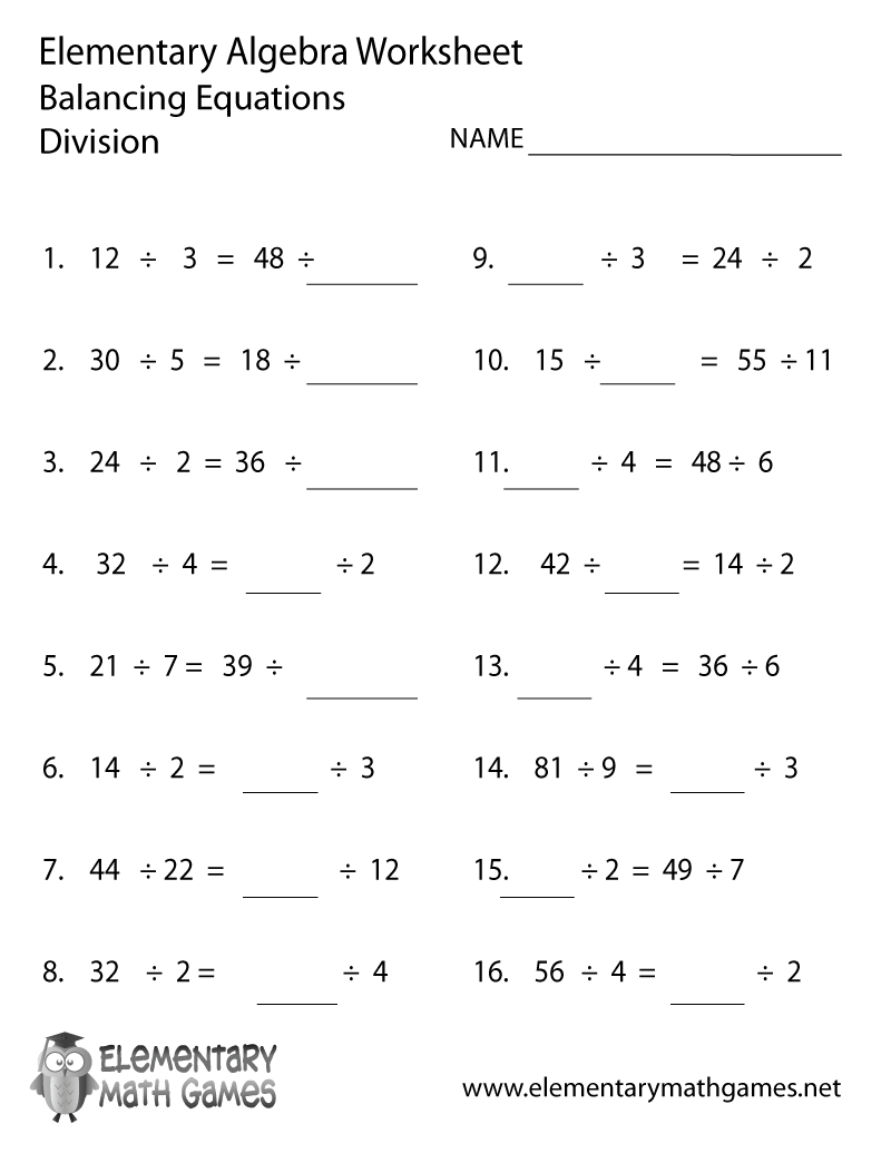 Free Printable Algebra Division Worksheet - Free Printable Division Worksheets