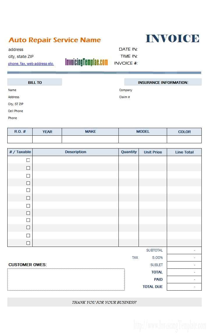 Free Printable Auto Repair Invoice - Pulpedagogen Spreadsheet - Free Printable Auto Repair Invoice Template