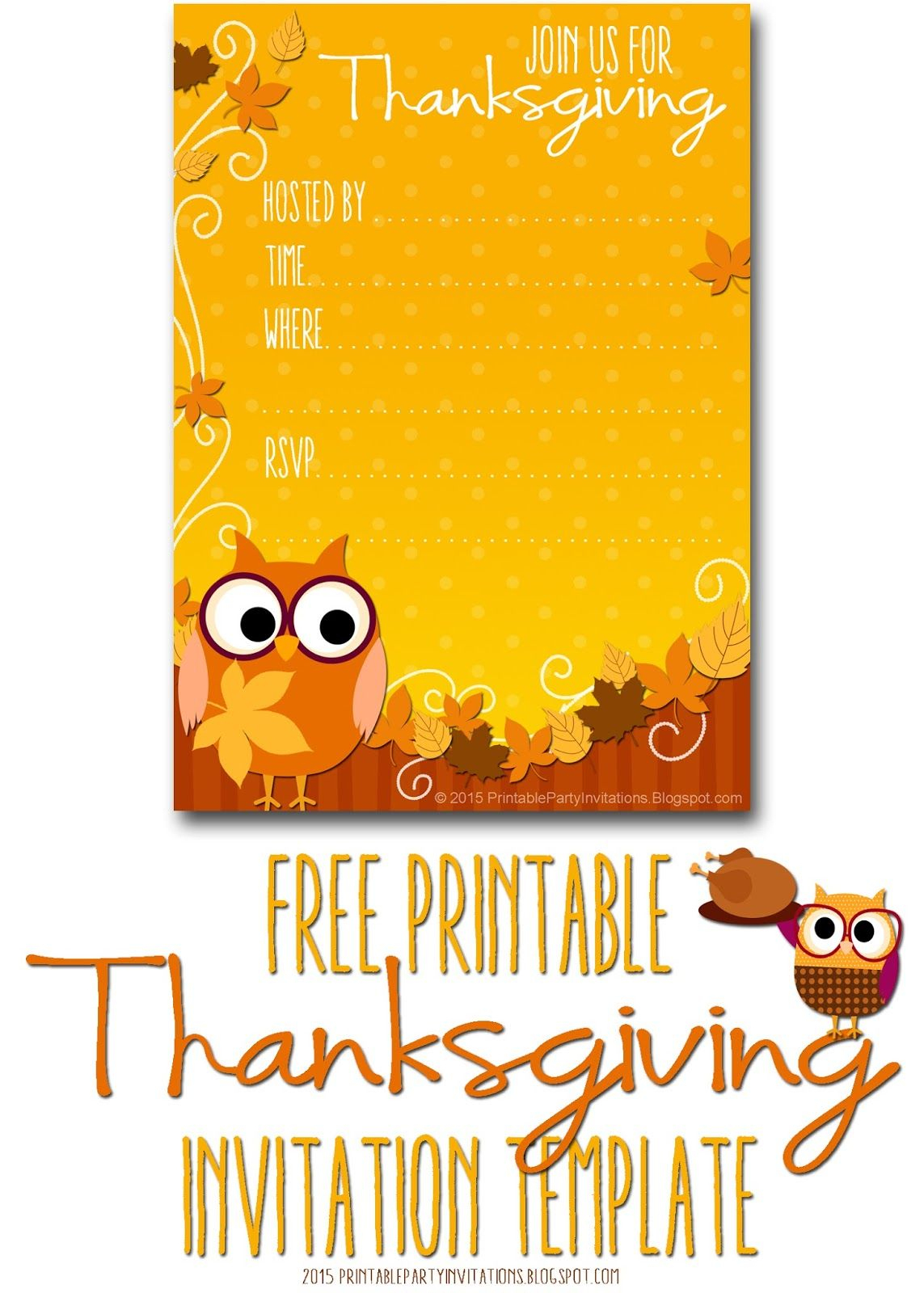 Free Printable Autumn Owl Thanksgiving Invitation Template | Party - Free Printable Fall Festival Invitations