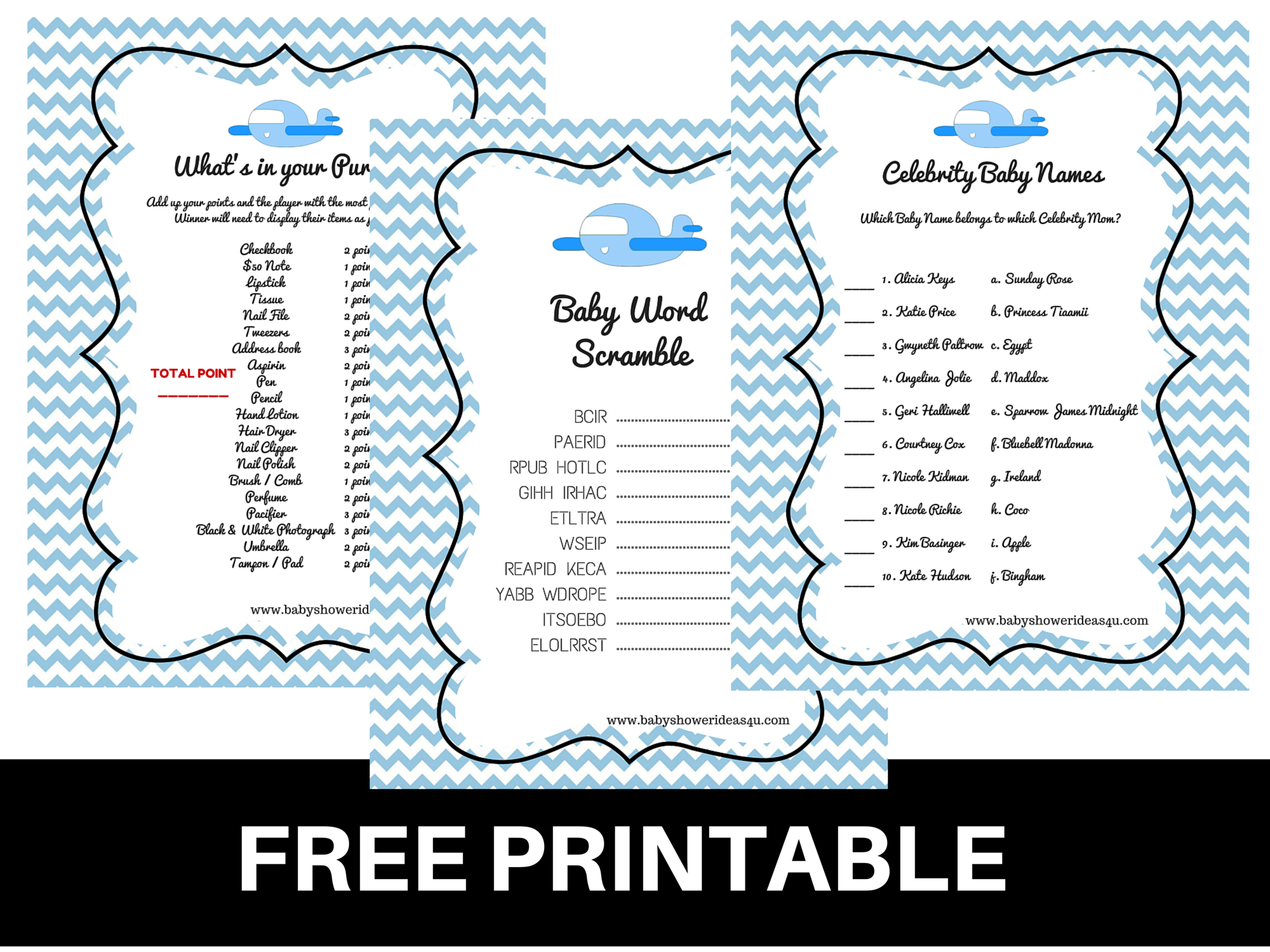 Free-Printable-Baby-Shower-Games-Baby-Word-Scramble-Baby-Celebrity - Free Printable Baby Shower Game What&amp;amp;#039;s In Your Purse