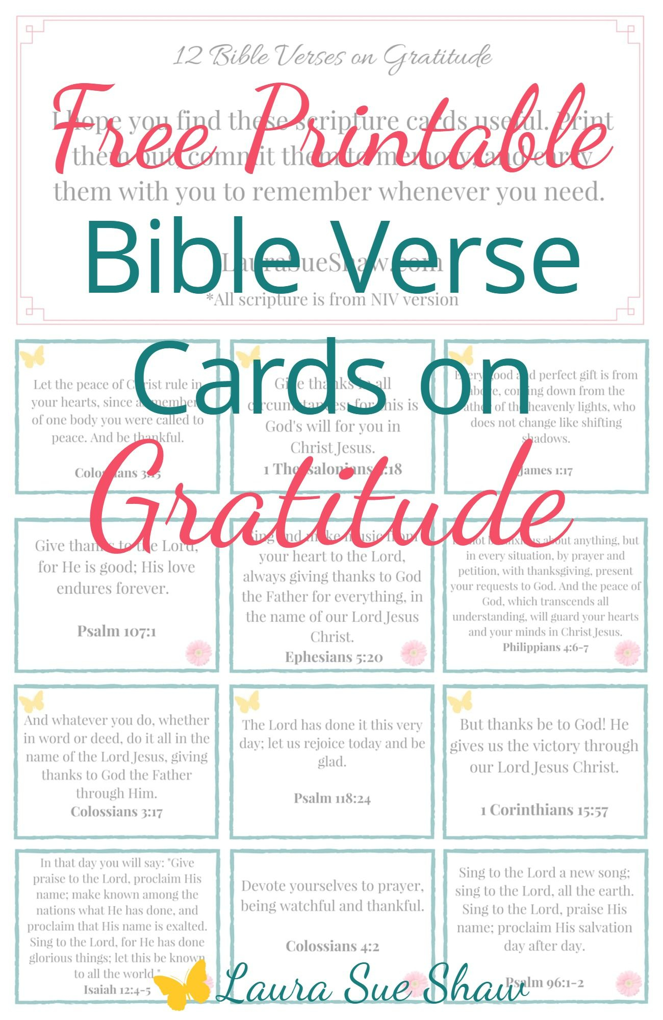 Free Printable Bible Verse Cards On Gratitude | Prayer | Bible - Free Printable Bible Verse Cards