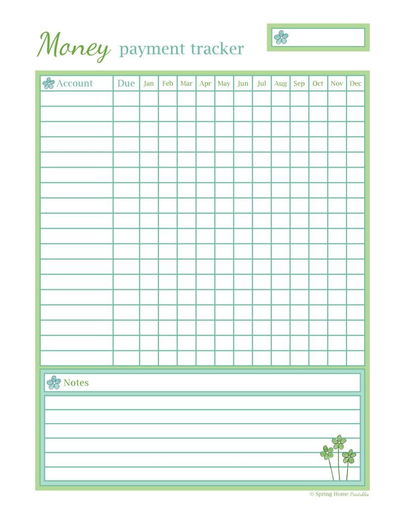 Free Printable! Bill Payment Tracker From Spring Home Printables - Free Printable Bill Tracker