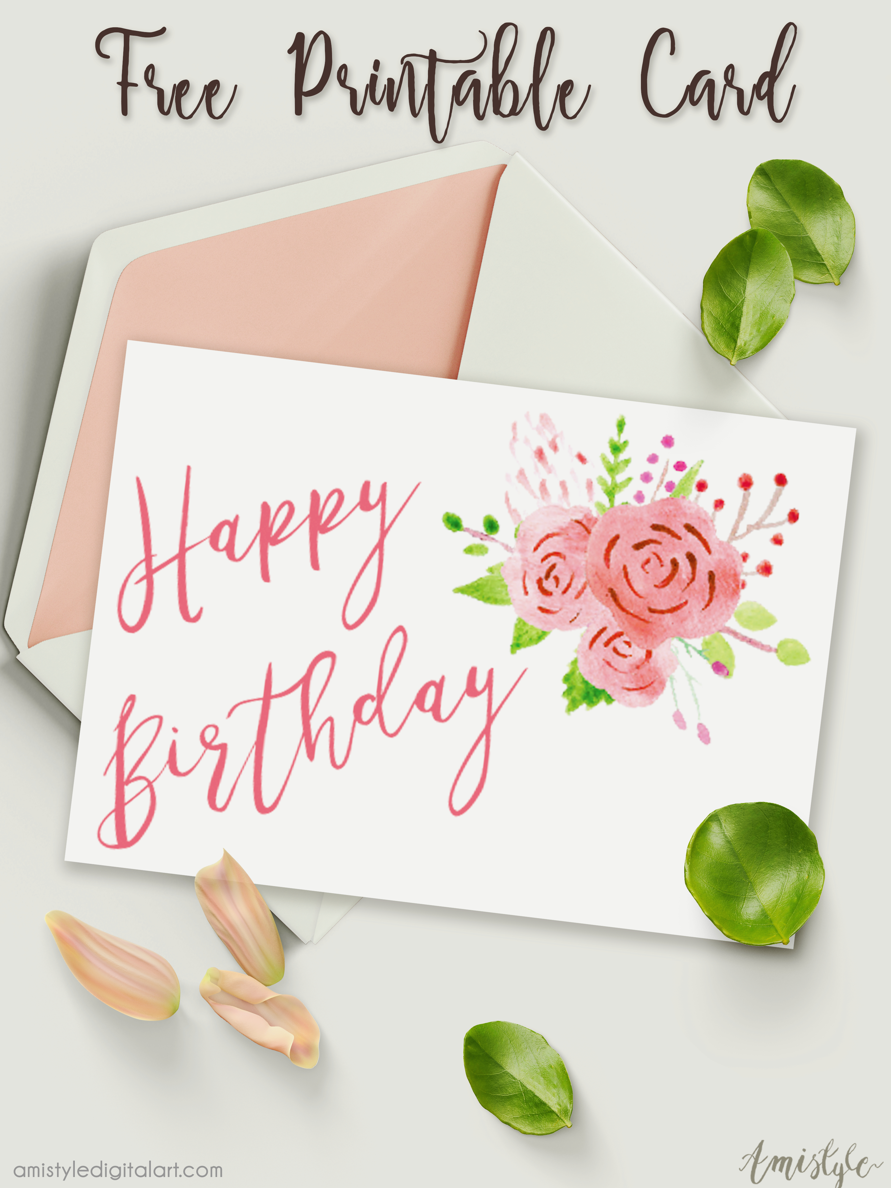 Free Printable Birthday Card With Watercolor Floral Design - Free Printable Personalized Birthday Cards