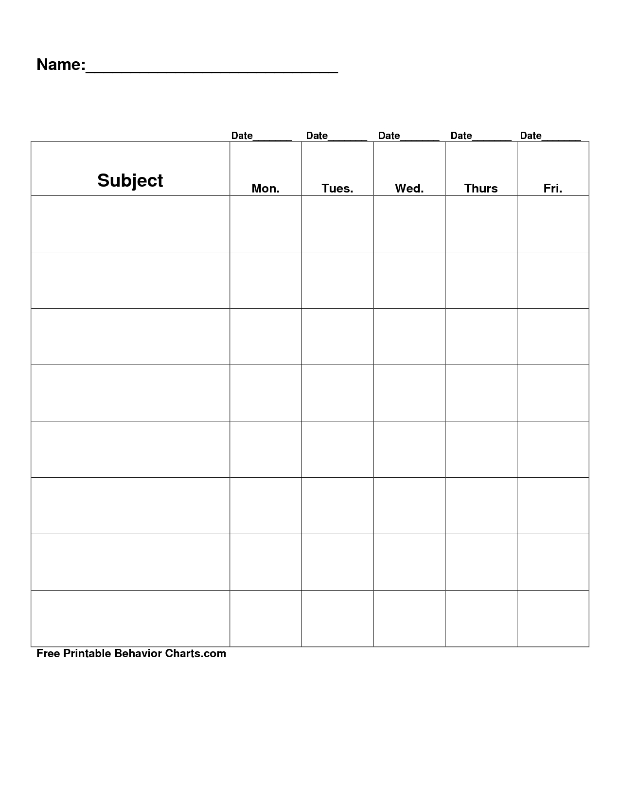 Free Printable Blank Charts | Free Printable Behavior Charts Com - Charts Free Printable