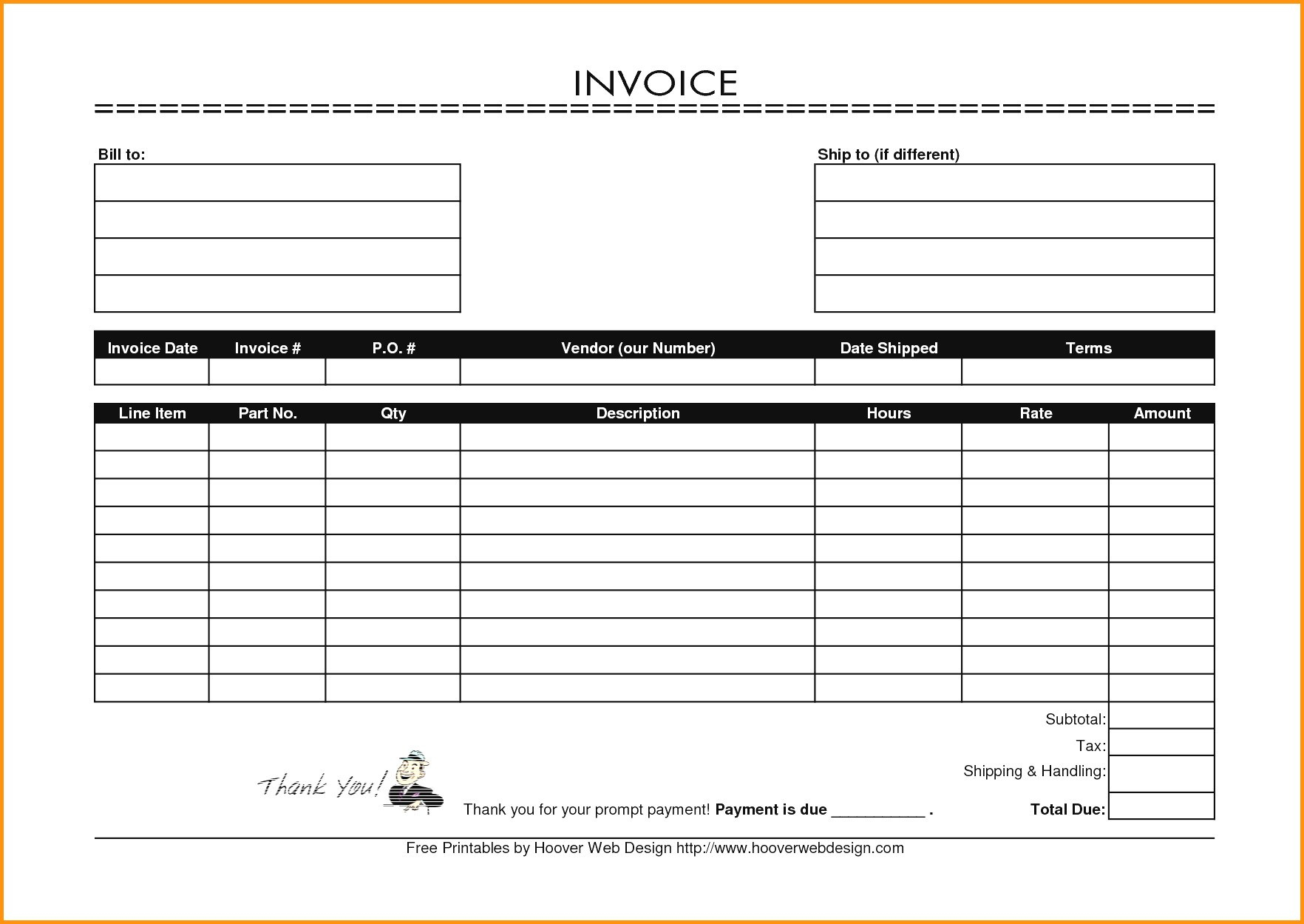 Free Printable Blank Invoice Templates Filename #84775433675 – Free - Free Printable Blank Invoice