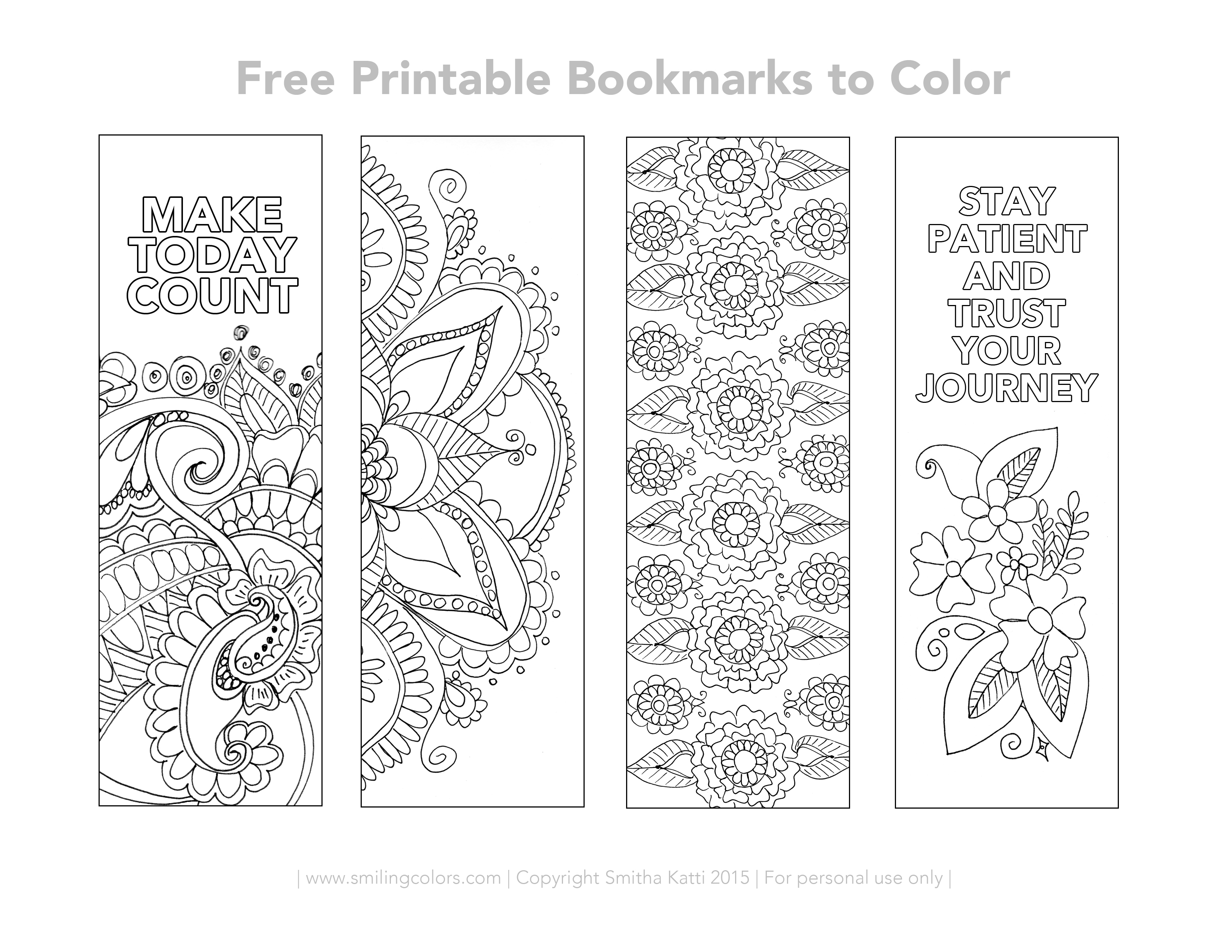 Free Printable Bookmarks To Color - Smitha Katti - Free Printable Blank Bookmarks