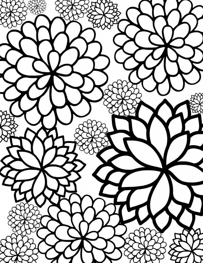 Free Printable Bursting Blossoms Flower Coloring Page | Coloring - Free Printable Flower Coloring Pages For Adults