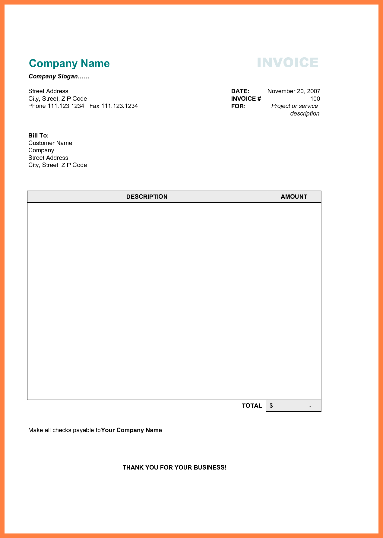 Free Printable Business Invoice Template - Invoice Format In Excel - Free Printable Invoice Forms