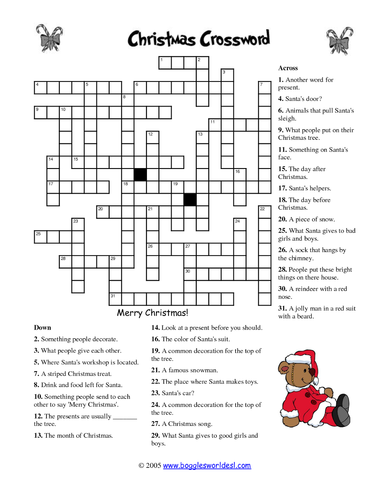 Free Printable Cards: Free Printable Crossword Puzzles | Christmas - Free Printable Christmas Puzzles