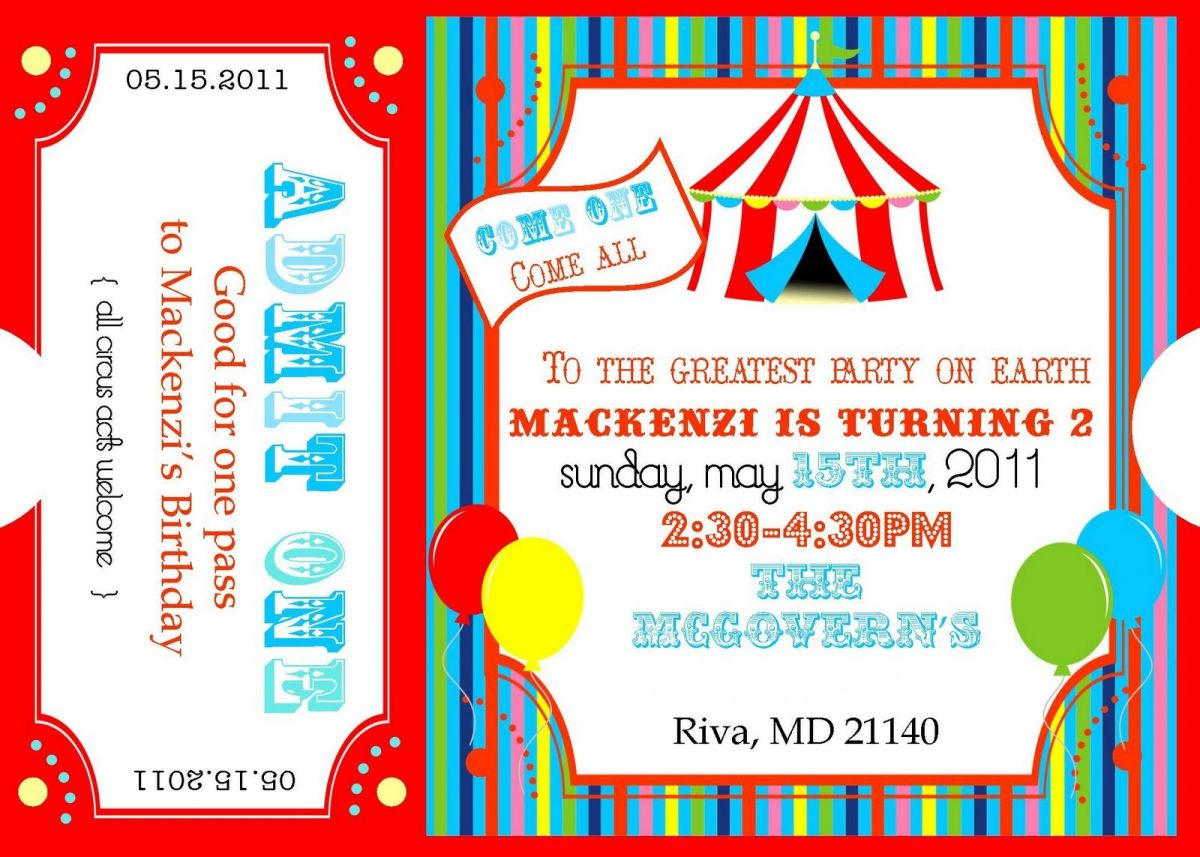 Free Printable Carnival Ticket Invitations | Logan&amp;#039;s 1St Birthday - Free Printable Ticket Invitations