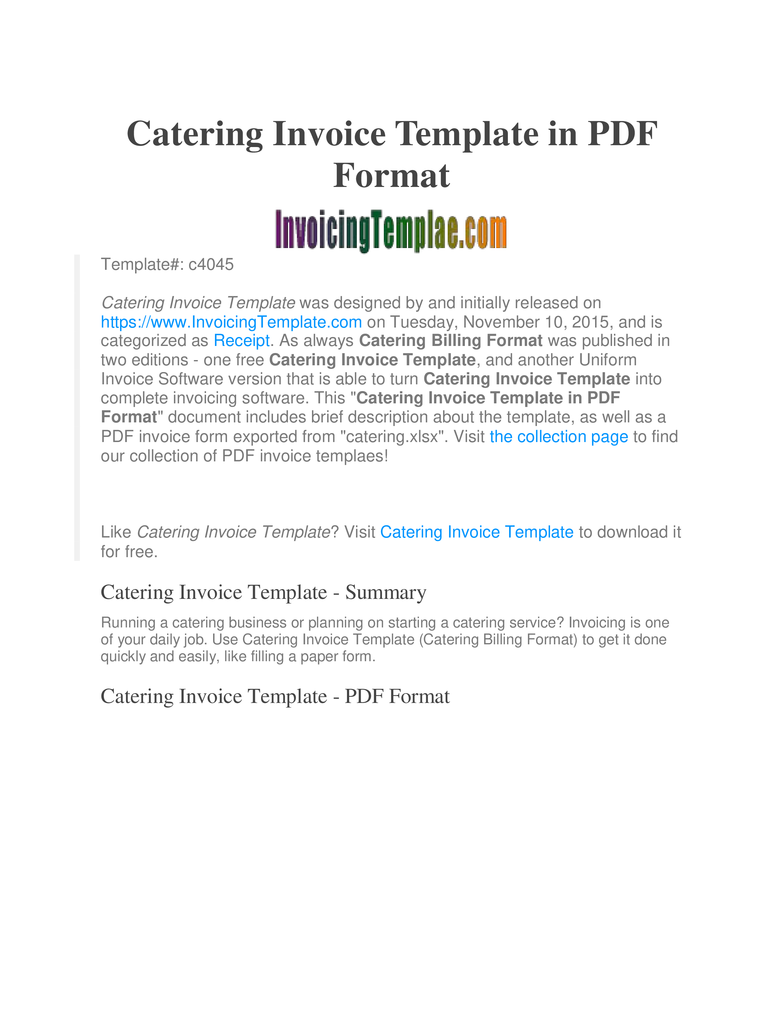 Free Printable Catering Invoice | Templates At Allbusinesstemplates - Free Printable Catering Invoice Template