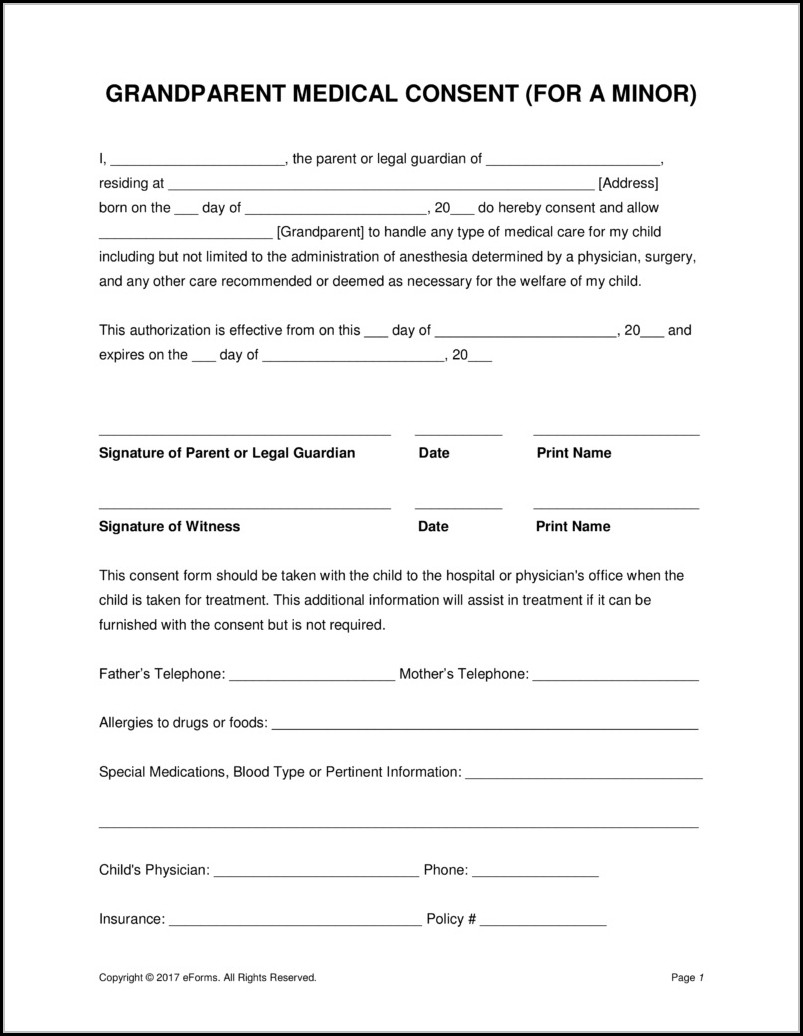 Free Printable Child Medical Consent Form For Grandparents - Form - Free Printable Medical Consent Form