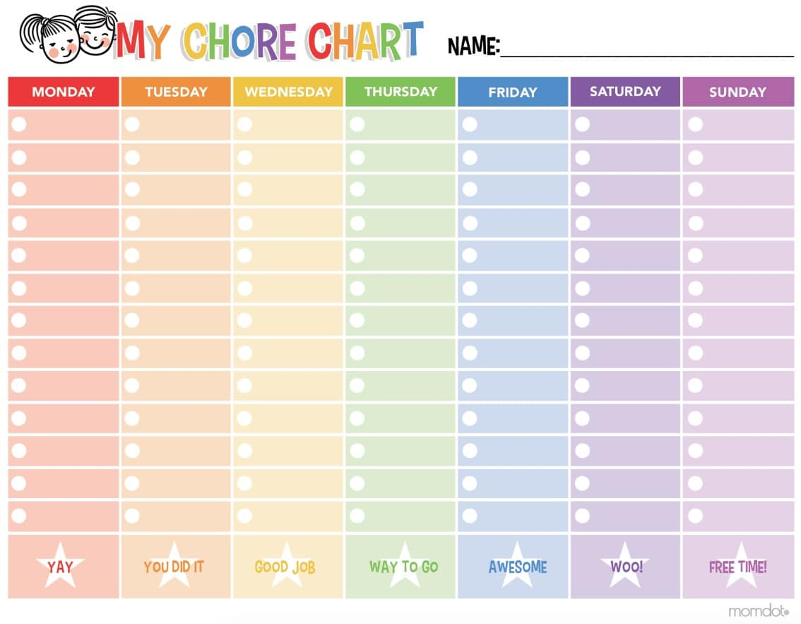 Free Printable Chore Chart - - Free Printable Chore Charts For Kids