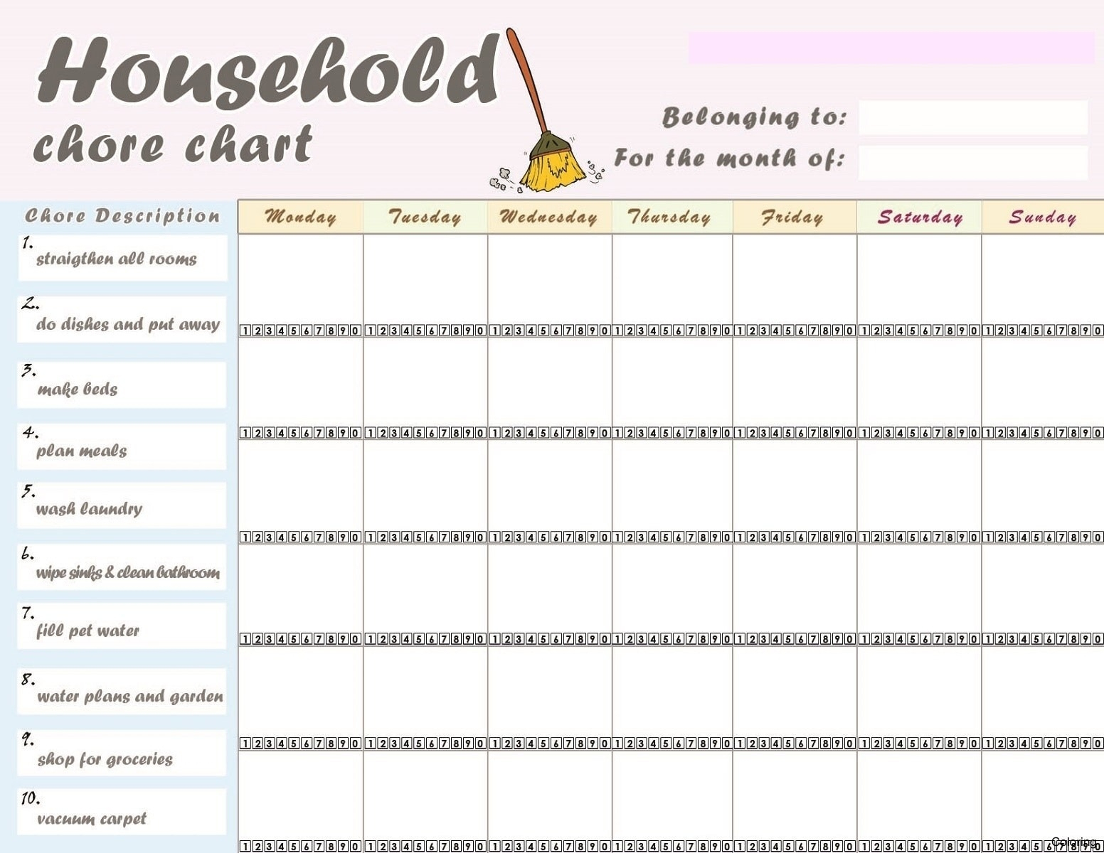 Free Printable Chore Charts For Adults | Printable Menu And Chart - Chore Chart For Adults Printable Free