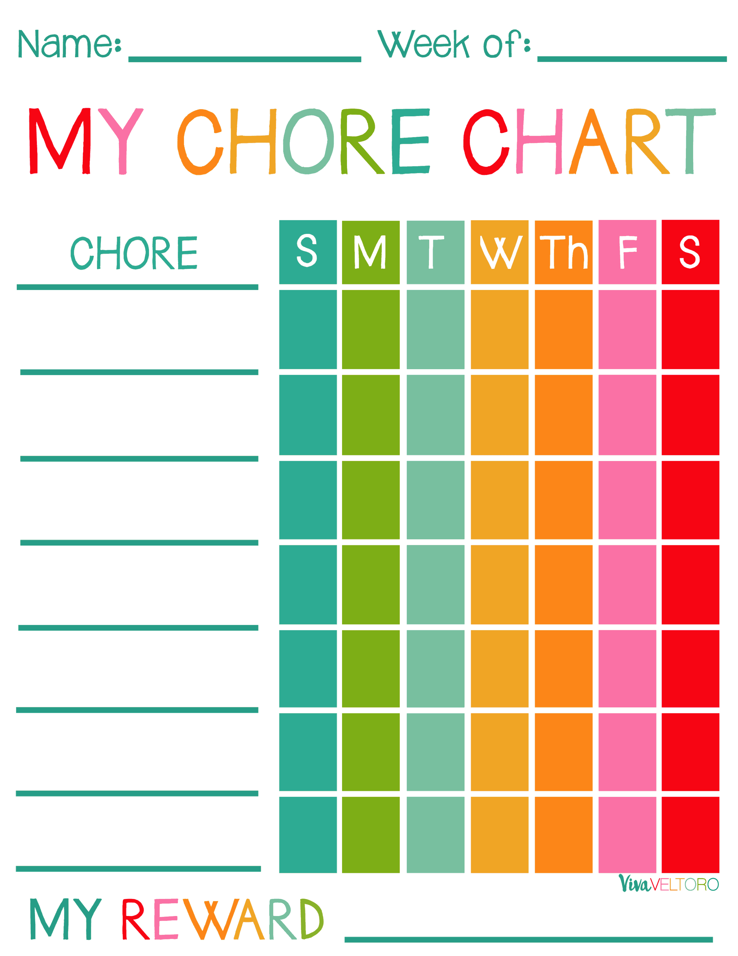 Free Printable Chore Charts For Kids! - Viva Veltoro - Free Printable Chore List