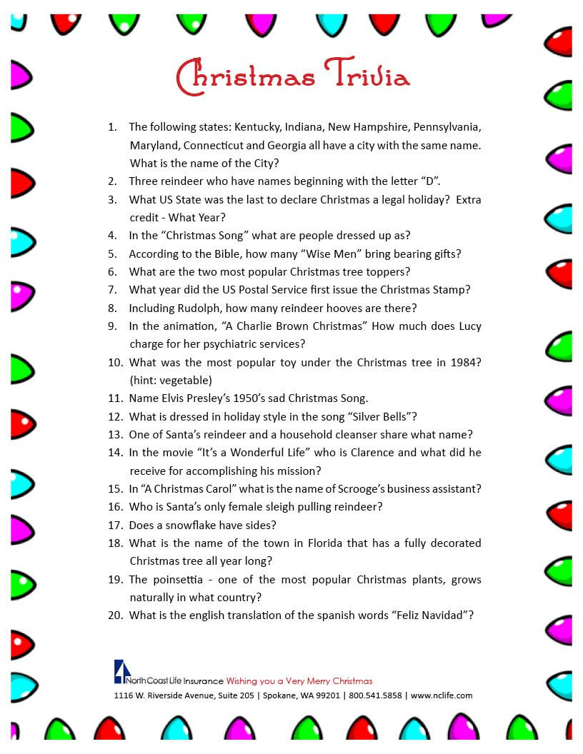 Free Printable Christmas Trivia Questions | Party Ideas | Pinterest - Free Printable Trivia Questions For Seniors