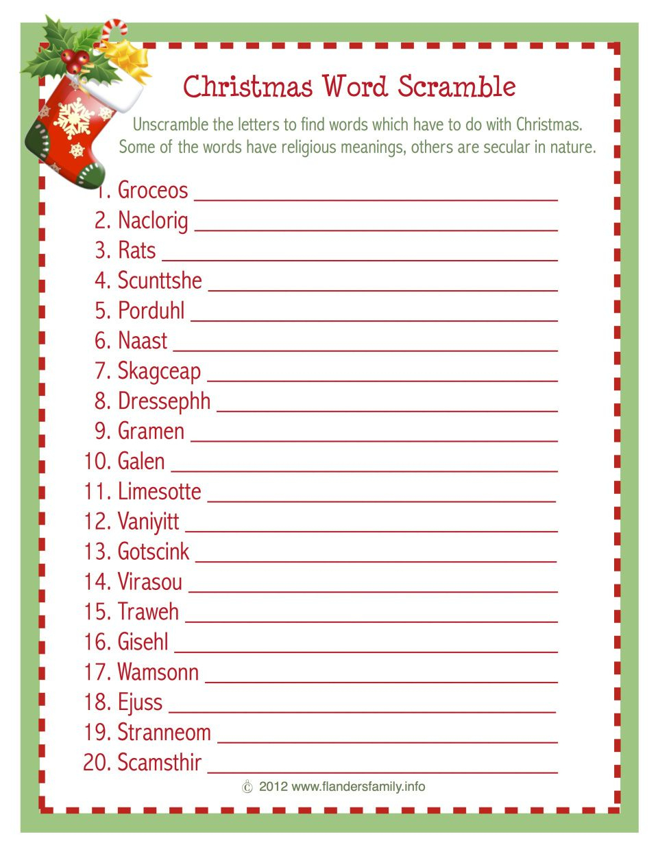 Free Printable Christmas Word Scramble Game--Part Of The 12 Days Of - Free Printable Christmas Games For Adults