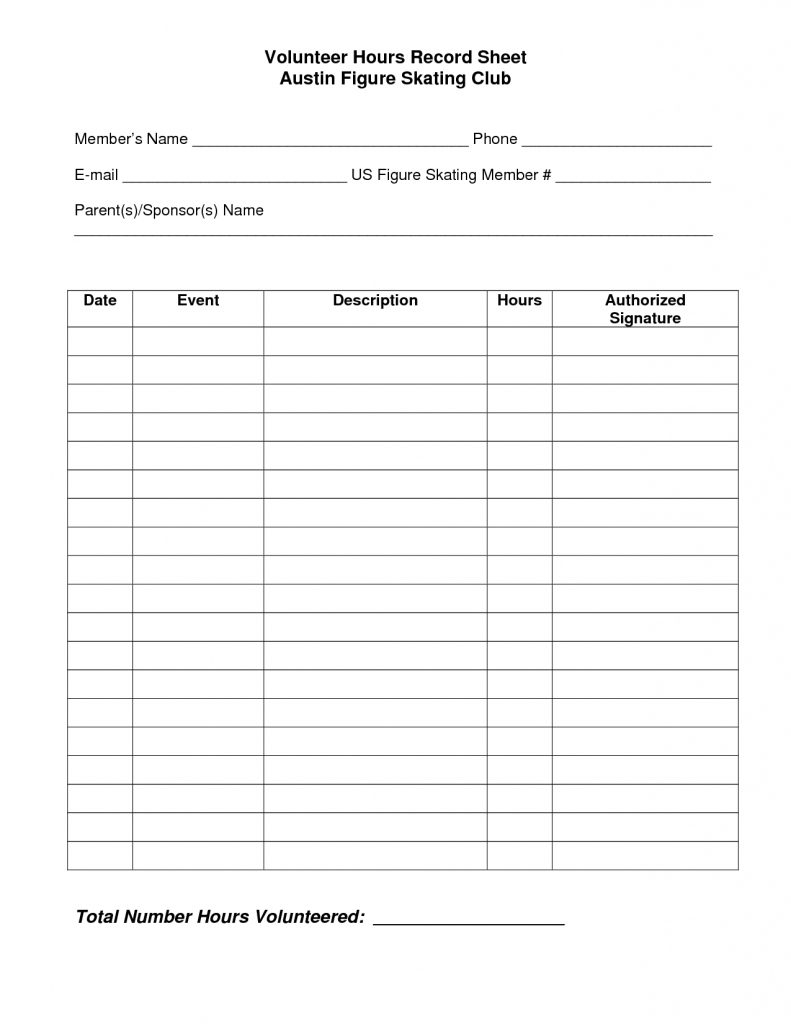 Free Printable Community Service Log Sheet | Free Printable - Free Printable Community Service Log Sheet