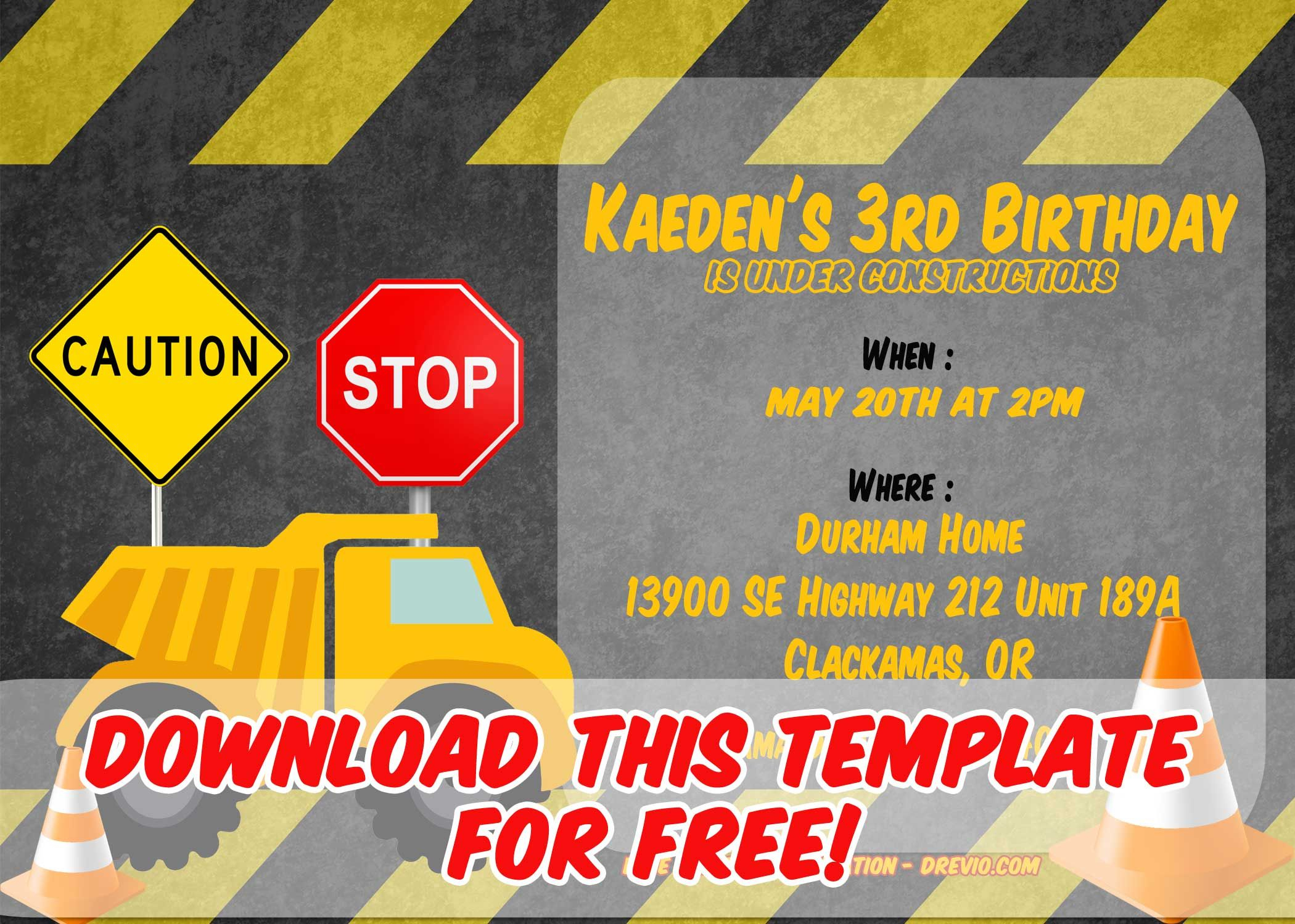 Free Printable Construction Vehicles Birthday Invitation Templates - Free Printable Construction Invitations