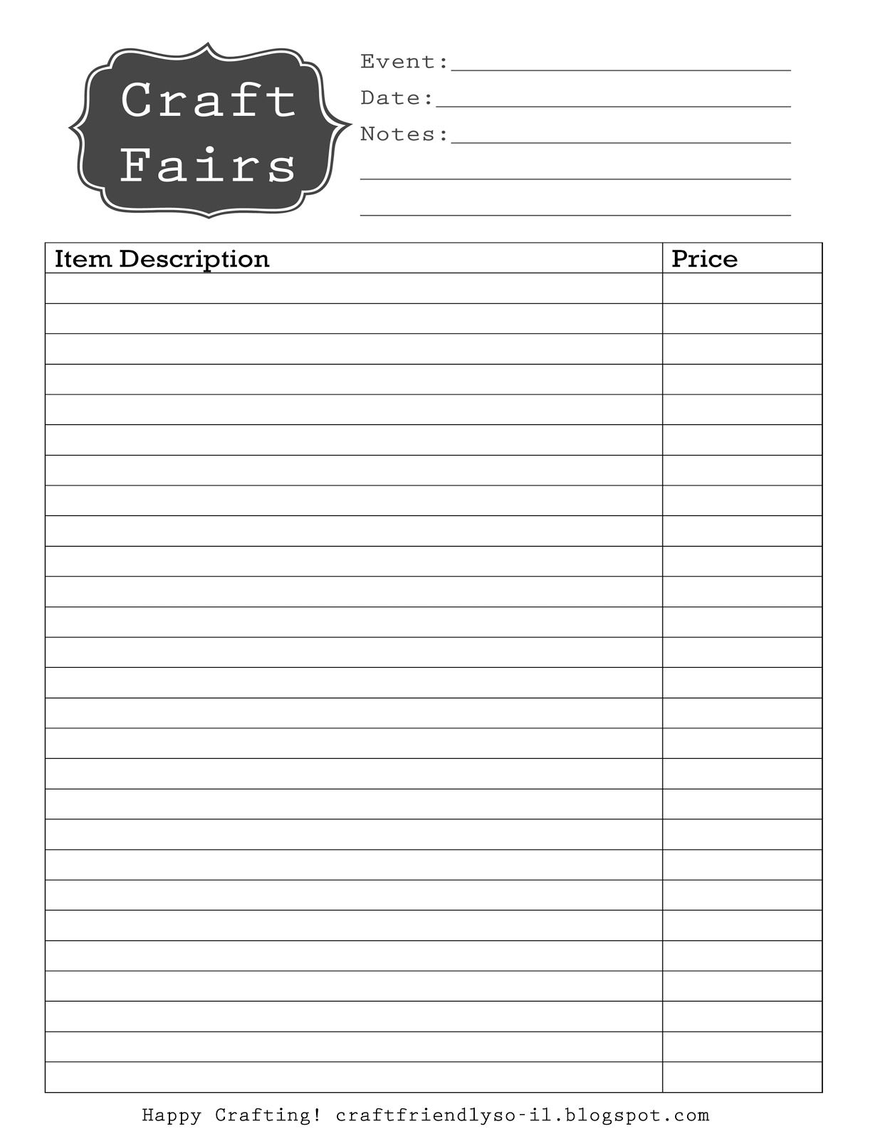 Free Printable // Craft Fair Inventory Sheet // Just For You - Free Printable Inventory Sheets