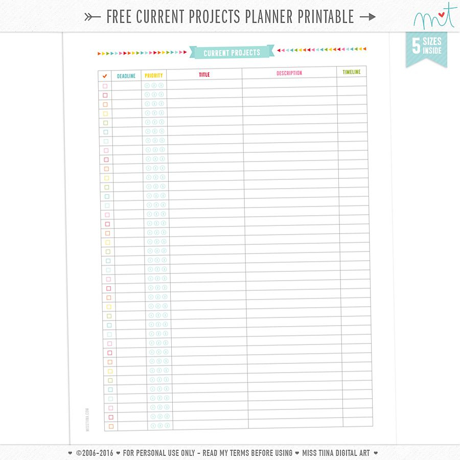 Free {Printable} Current Projects Planner Page | 52+ Best Free - Free Printable Planner Pages