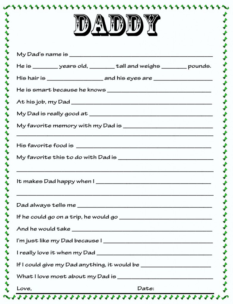 Free Printable Dad Questionnaire | Free Printable - Free Printable Dad Questionnaire