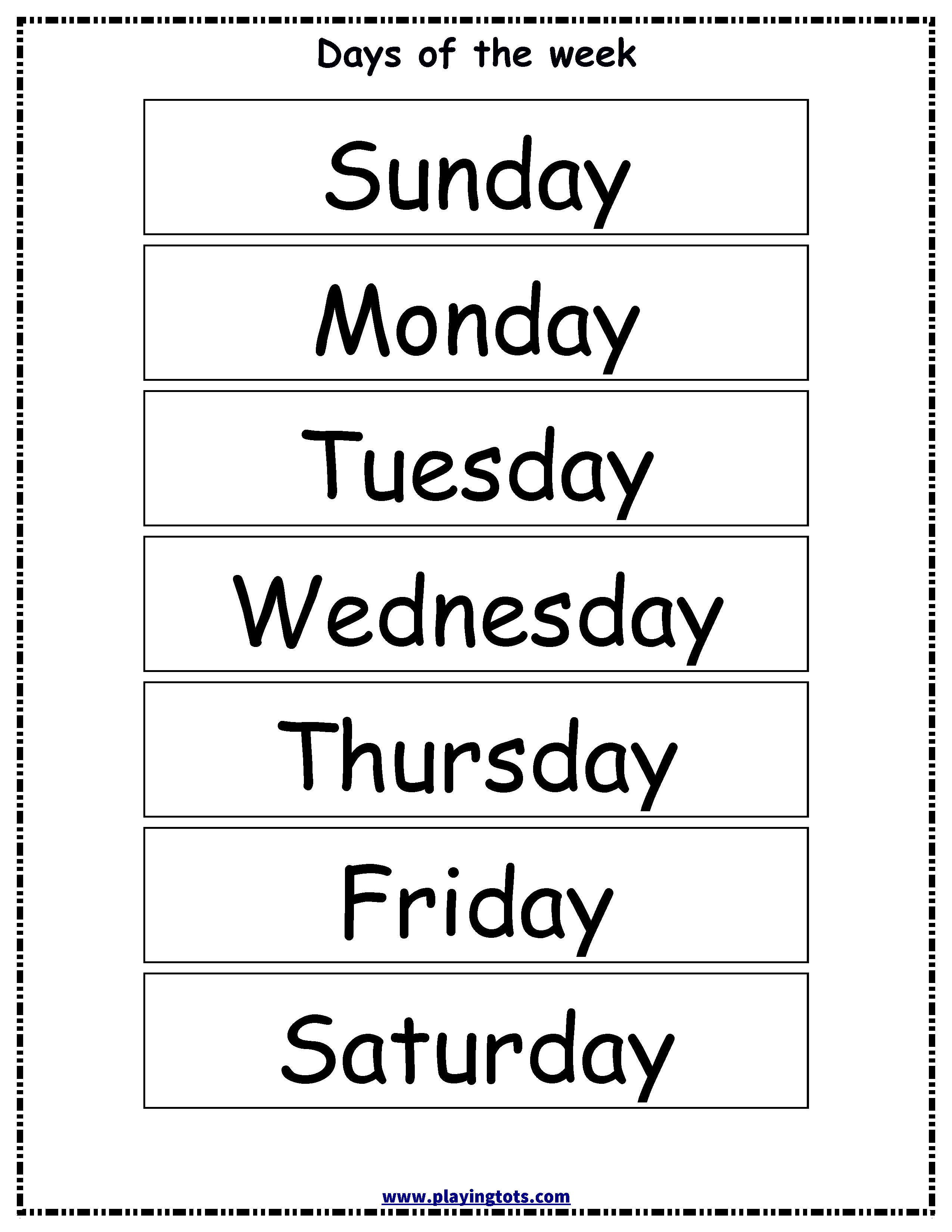 Days Of The Week Printables For Kids