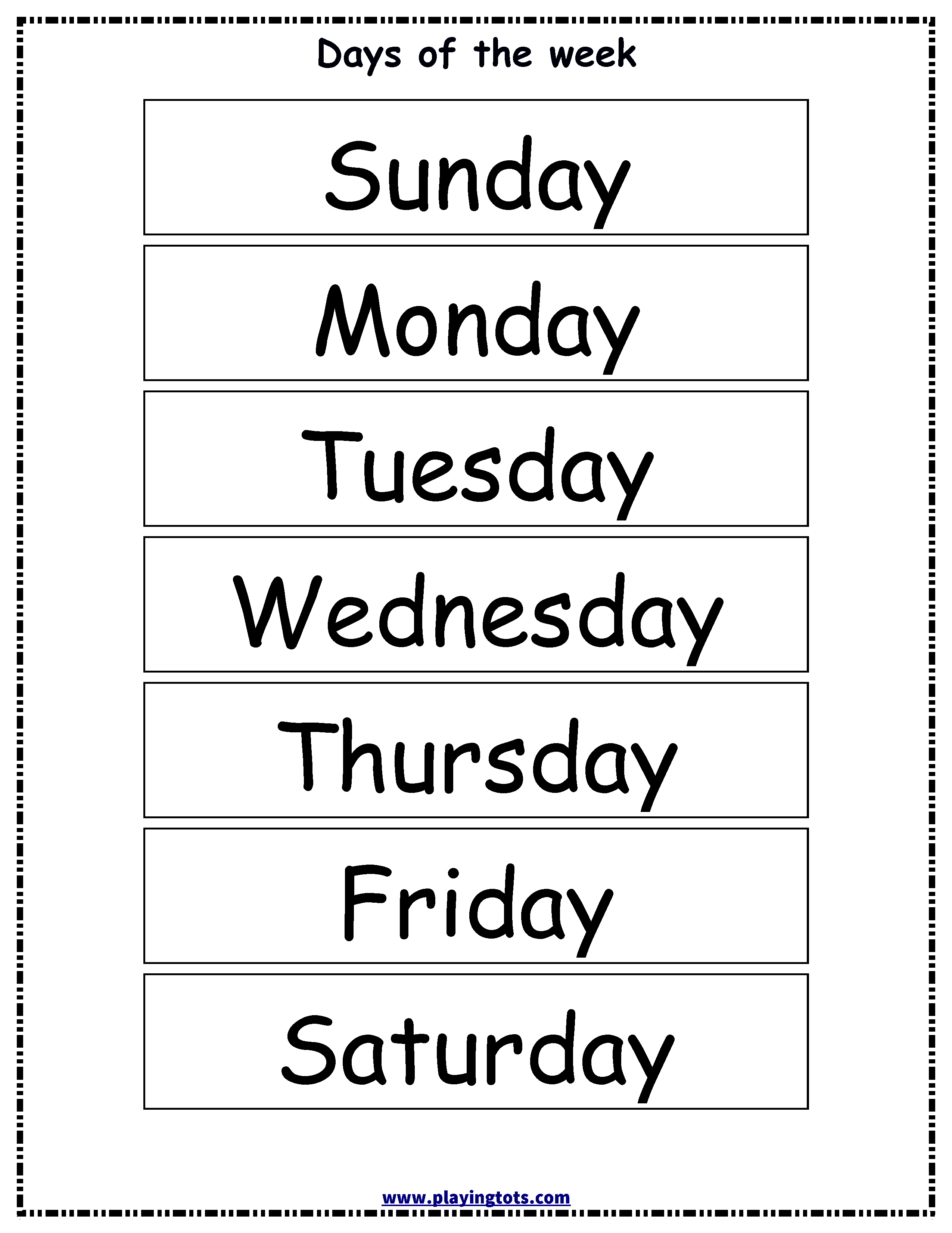 Printable Days Of Week Chart
