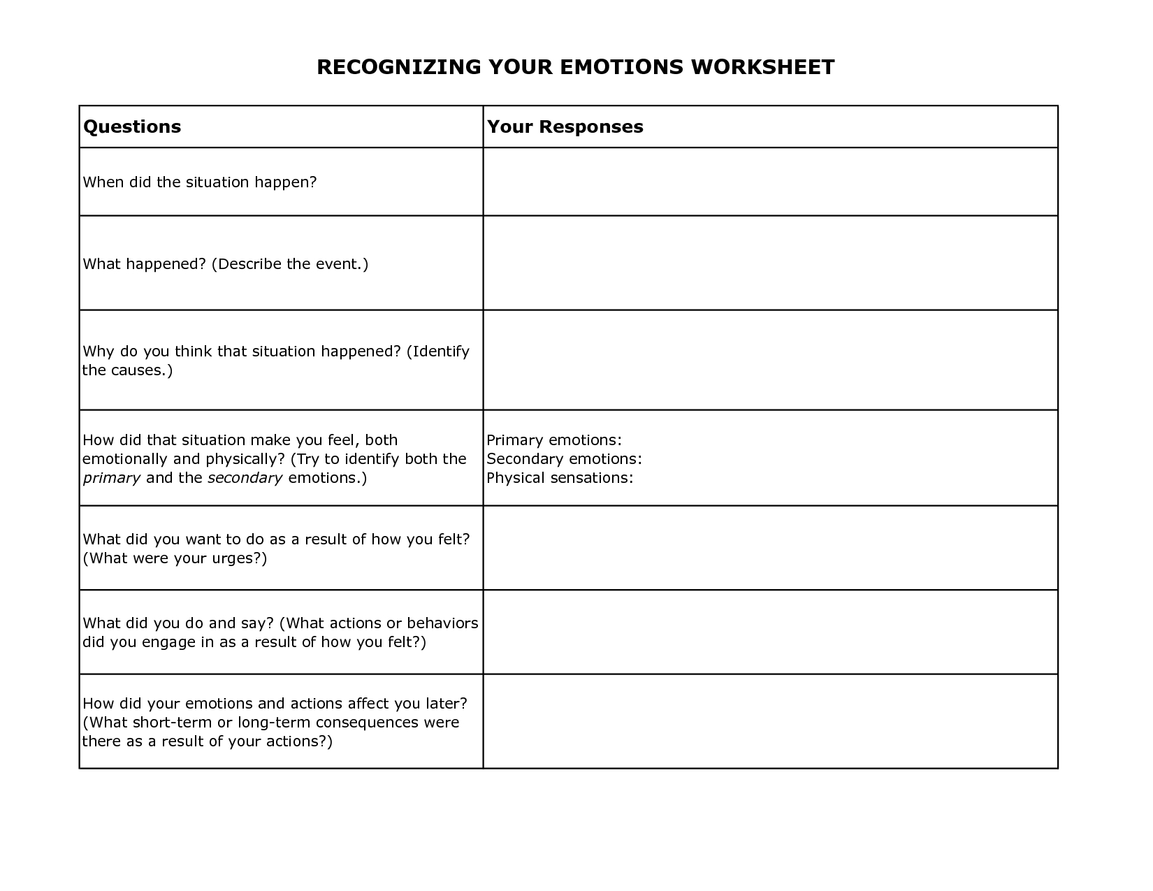 Free Printable Dbt Worksheets | Recognizing Your Emotions Worksheet - Free Printable Therapy Worksheets