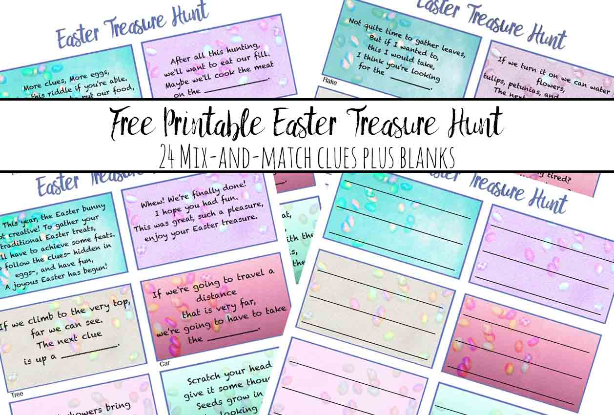Free Printable Easter Treasure Hunt: 24 Mix &amp;amp; Match Clue Plus Blanks - Free Printable Treasure Hunt Games