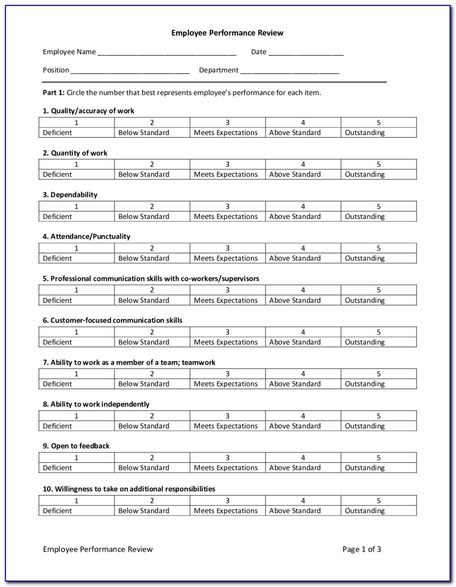 Printable Employee Self Evaluation Form Printable Forms Free Online