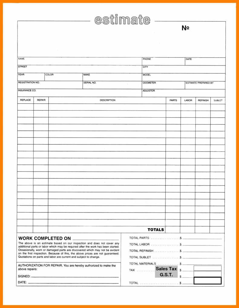 Free Printable Estimate Forms - Richardperreault.ca - Free Printable Estimate Forms