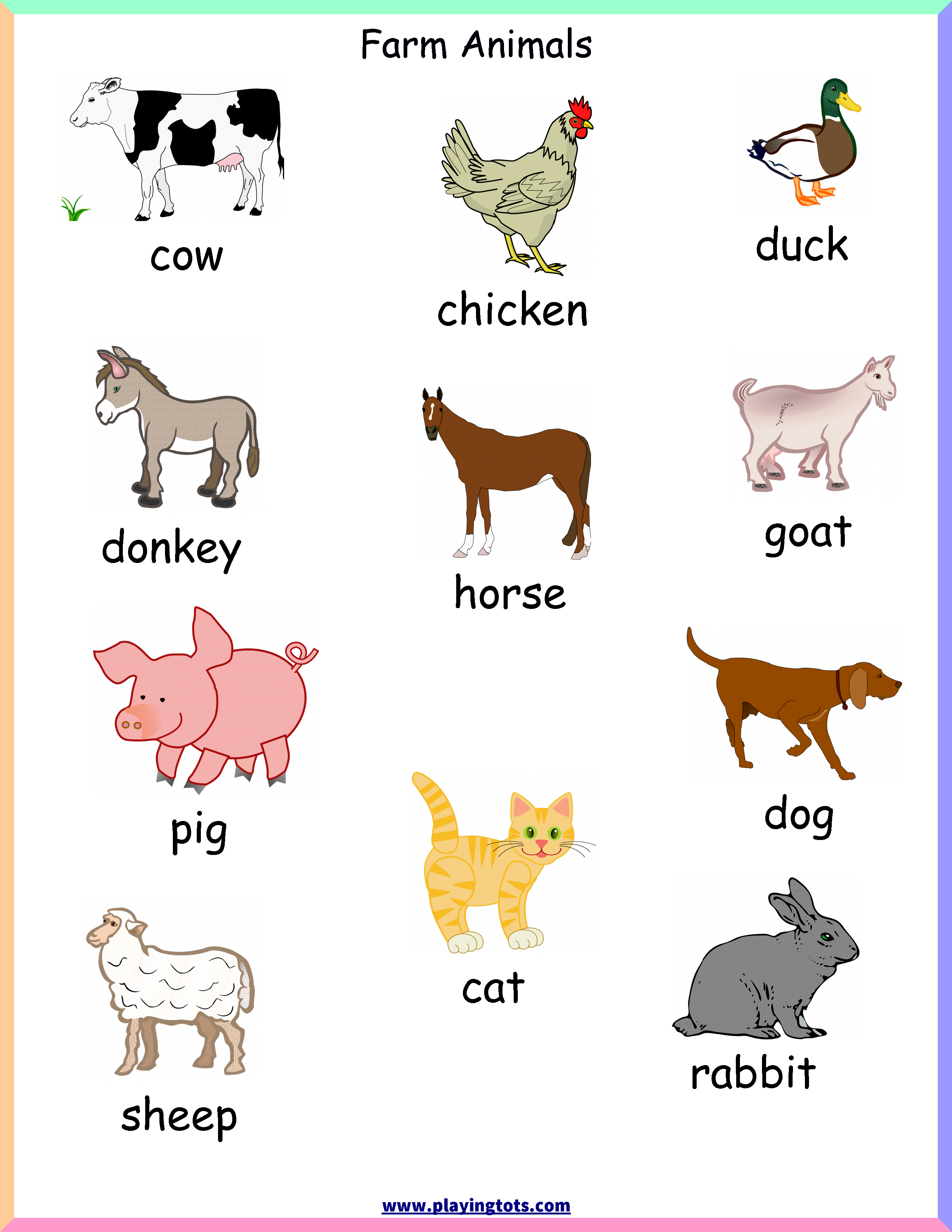 Free Printable Farm Animals Chart Keywords:toddler,preschool,kids - Free Printable Farm Animals
