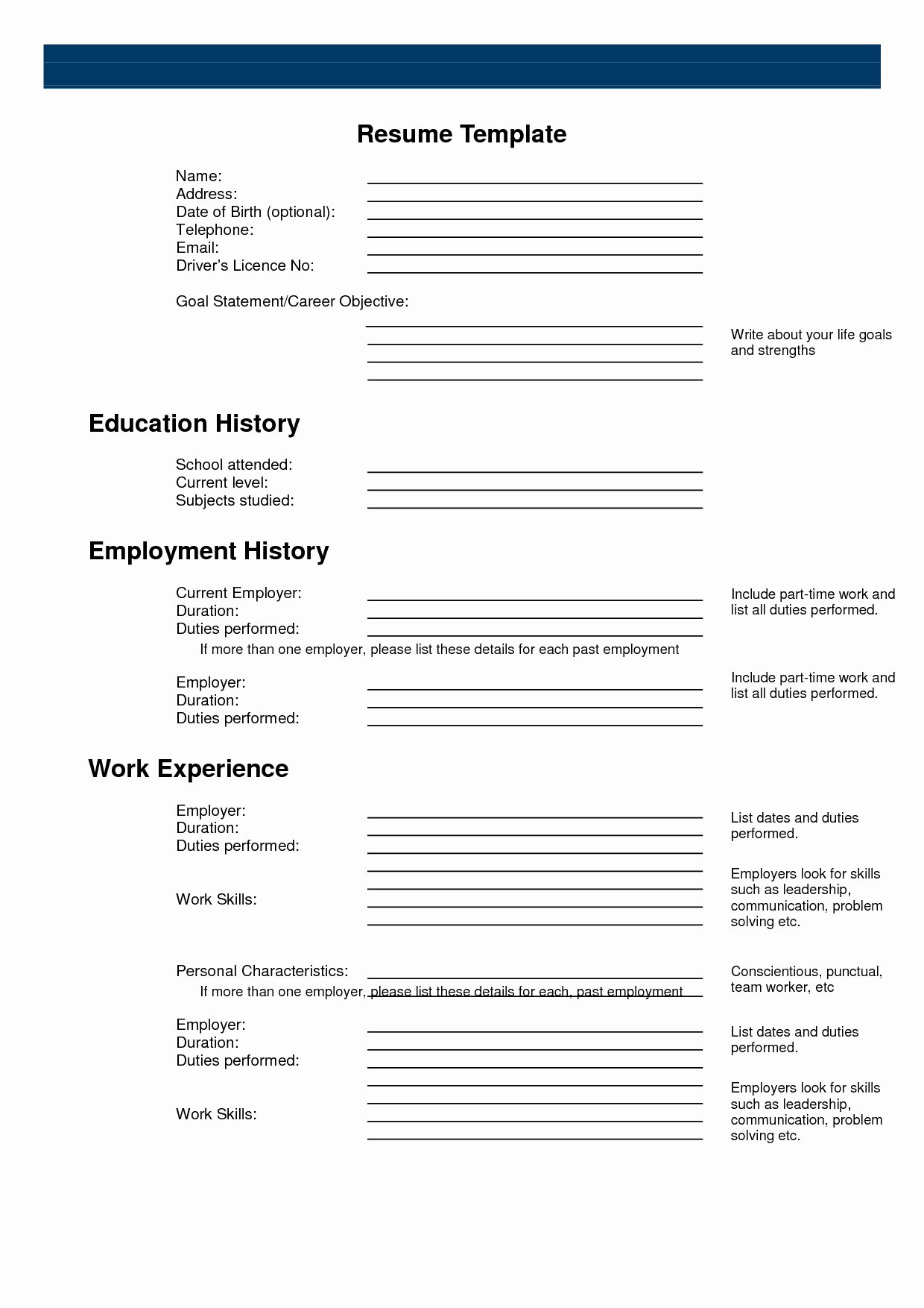 Free Printable Fill In The Blank Resume Templates Of Resume Forms - Free Printable Blank Resume