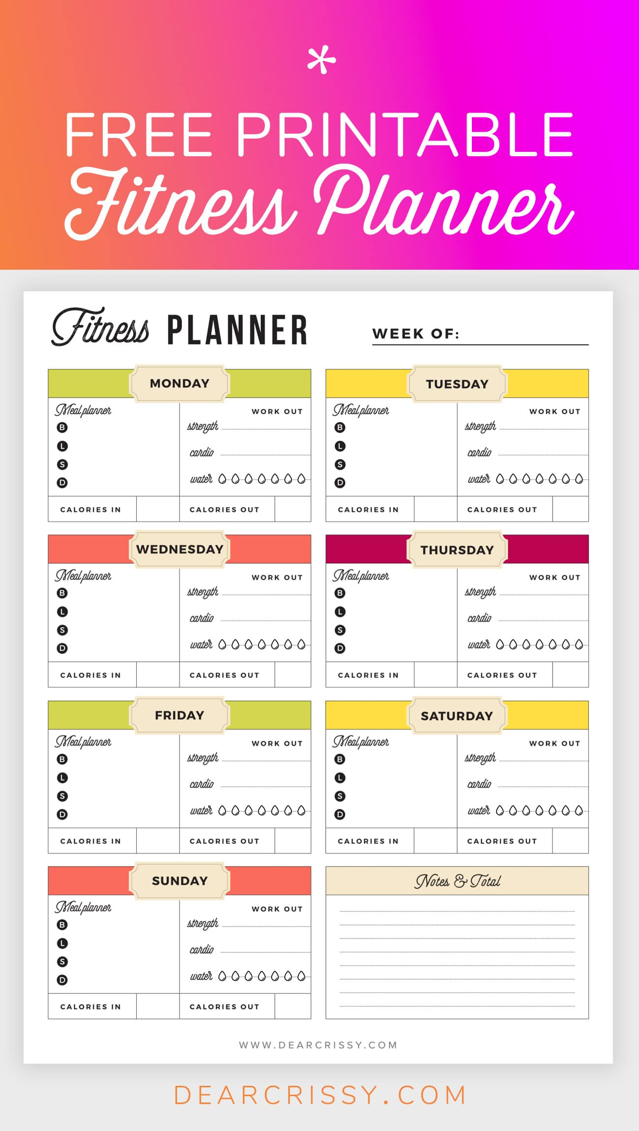 Free Printable Fitness Planner - Meal And Fitness Tracker, Start Today! - Free Printable Fitness Planner