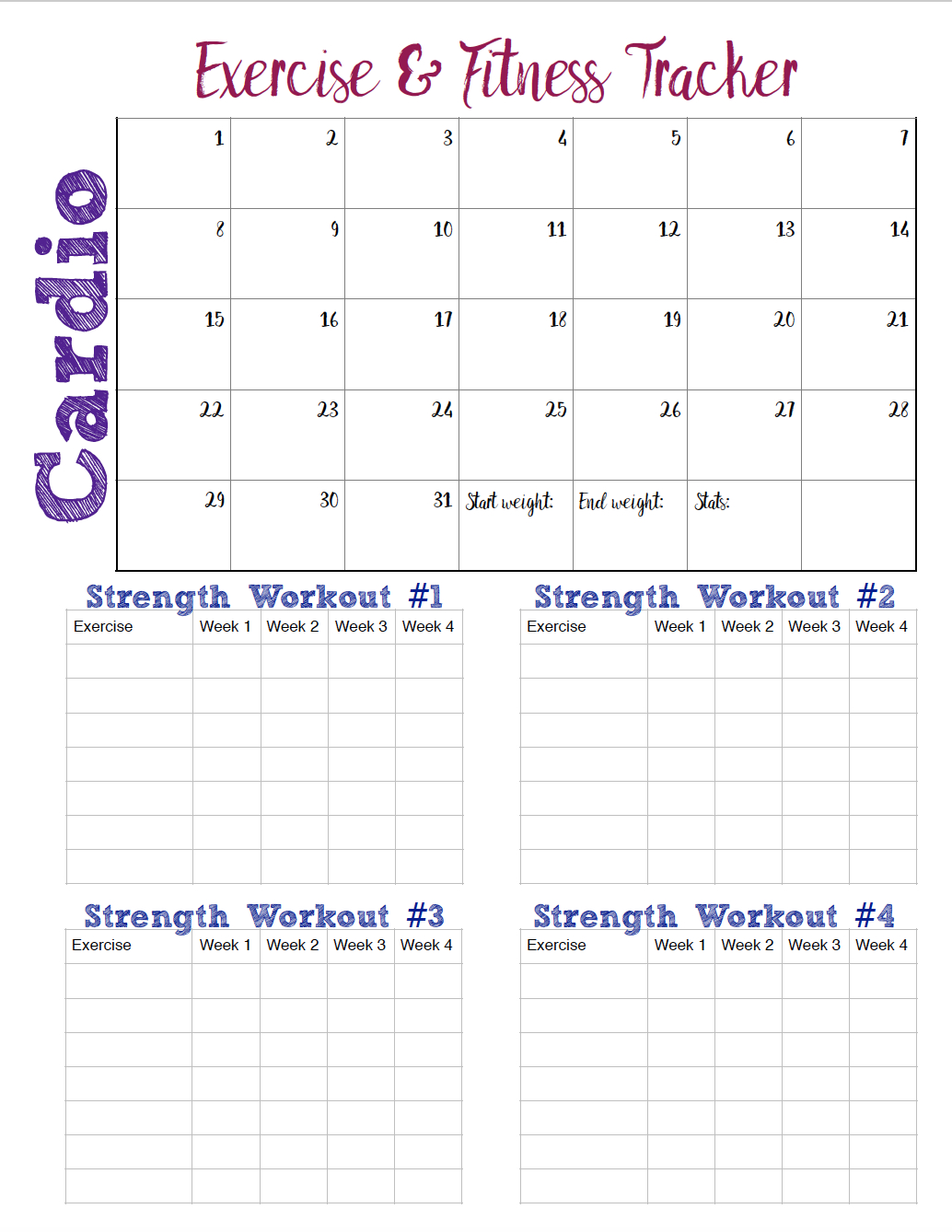 Free Printable Fitness Trackers: 3 Different Monthly Designs - Free Printable Fitness Tracker