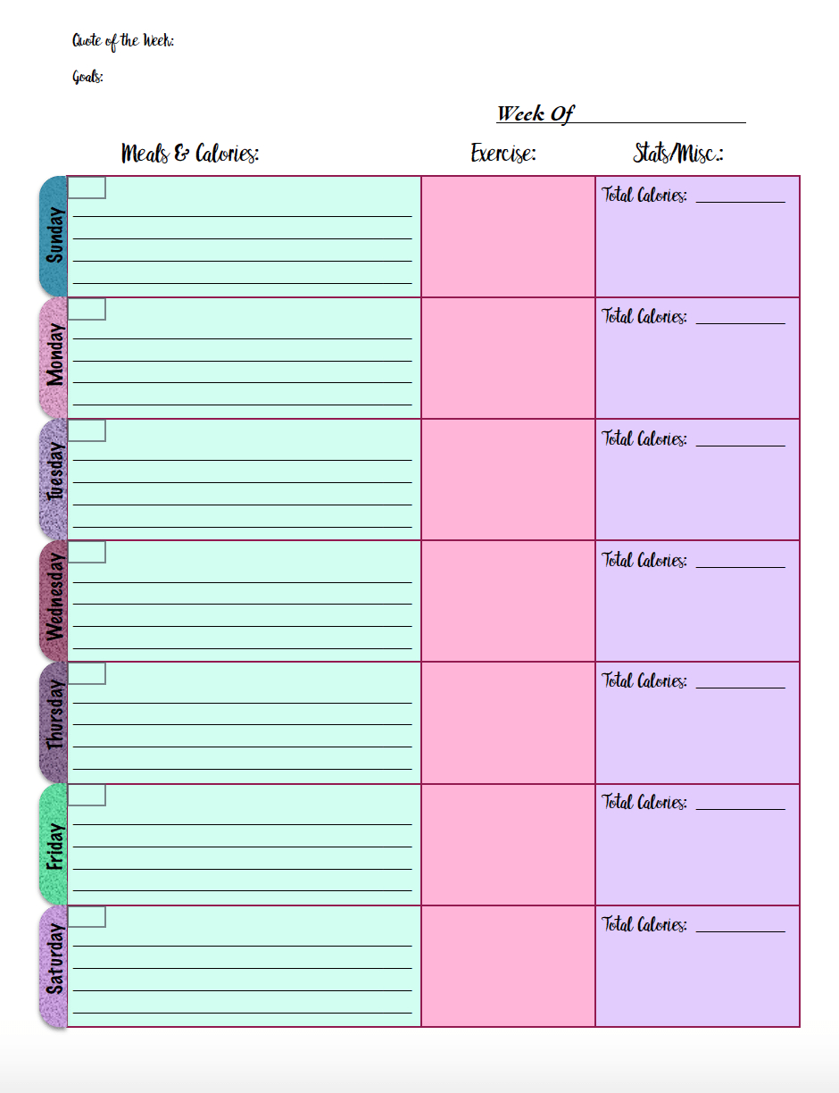 Calorie Journal Printable Free