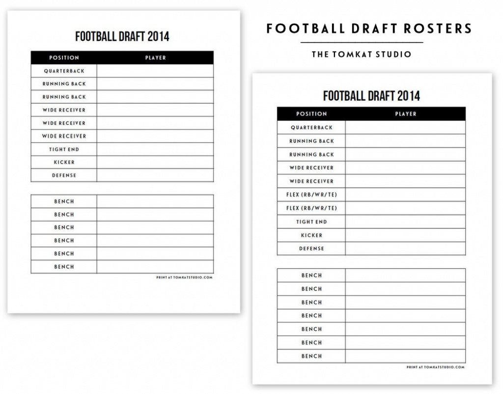 Free Printable Football Roster… | The Tomkat Studio Blog Inside Free - Free Fantasy Football Printable Draft Sheets