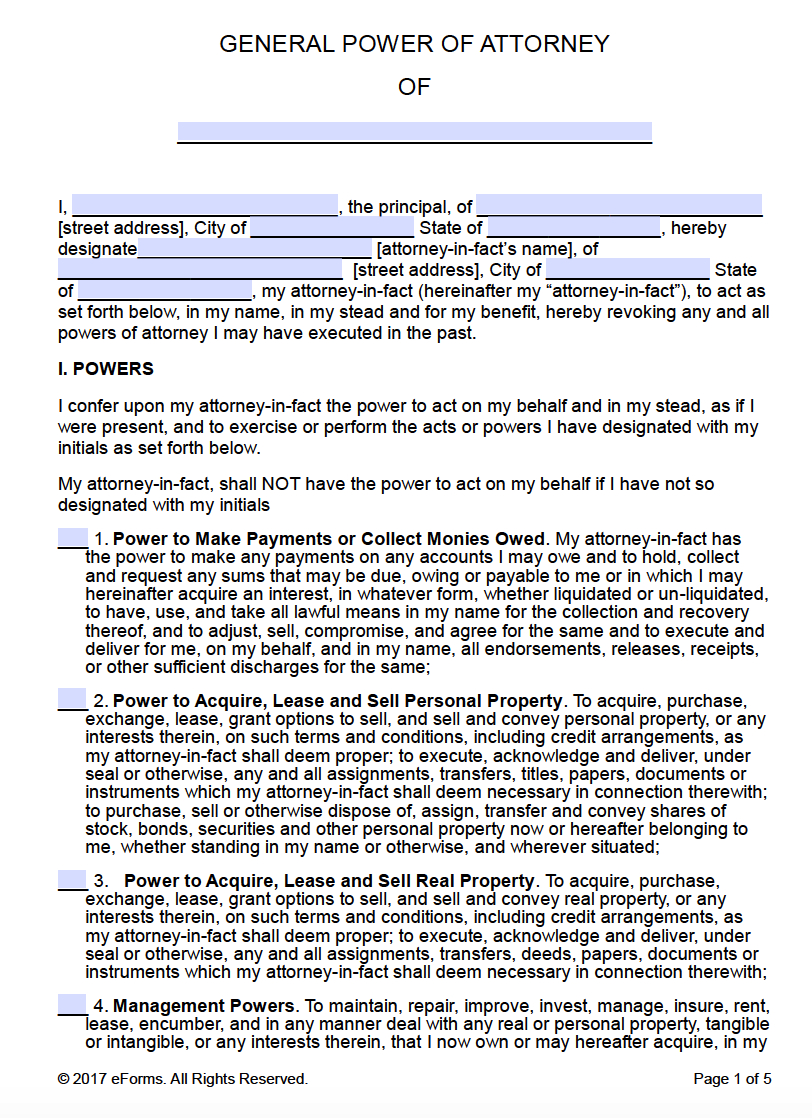 Free Printable General Power Of Attorney Forms - Free Printable Power Of Attorney Form Washington State